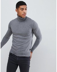 Replay Roll Neck Knitted Jumper In Grey Melange