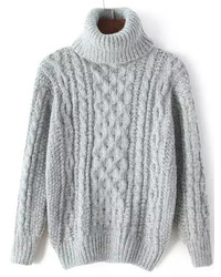 Turtleneck Cable Knit Grey Sweater