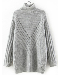 Turtleneck Ribbed Long Grey Sweater