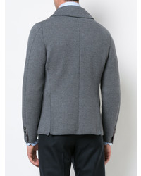 Thom Browne Double Knit Sport Coat With Red White And Blue Stripe In Grey Fine Merino Wool