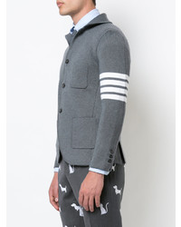 Thom Browne Rib Knit Sport Coat With White 4 Bar Stripe In Medium Grey Fine Merino Wool