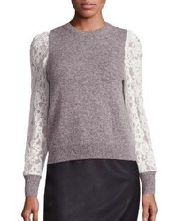Rebecca Taylor Lace Sleeve Ribbed Top