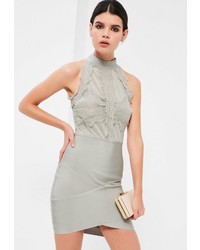 Missguided Grey Bandage And Lace Bodycon Dress