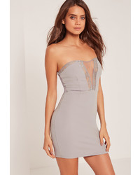 Missguided Lace Insert Bandeau Bodycon Dress Grey