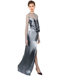 Nina Ricci Knotted Silk Satin Lace Dress