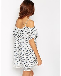 Asos Petite Petite Dress With Cold Shoulder And Lace Hem