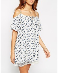 Asos Petite Petite Dress With Cold Shoulder And Lace Hem