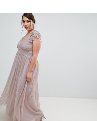 Little Mistress Plus All Over Lace Scallop Back Plunge Front Maxi Dress