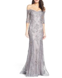 La Femme Fit Flare Gown With Train