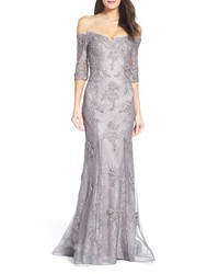 La Femme Fit Flare Gown With Train