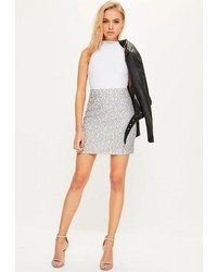 Missguided Grey Bonded Lace Zip Back A Line Mini Skirt