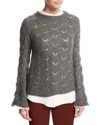 Loro Piana Convent Garden Lace Cashmere Silk Sweater Gray