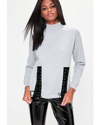 Missguided Grey Lace Up Front Sweatshirt