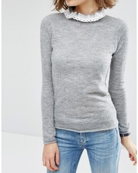 Asos Sweater In Mohair With Lace Neck Detail