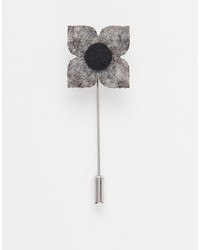 Asos Brand Flower Lapel Pin In Gray Felt