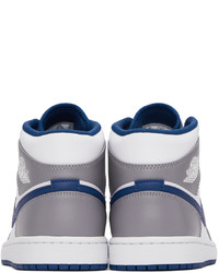 NIKE JORDAN Gray White Air Jordan 1 Mid Sneakers