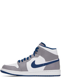 NIKE JORDAN Gray White Air Jordan 1 Mid Sneakers