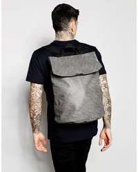 Asos Brand Backpack In Gray Faux Leather