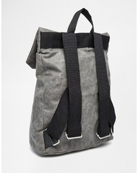 Asos Brand Backpack In Gray Faux Leather
