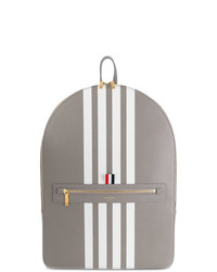 Thom Browne Backpack With White Contrast 4 Bar Stripe In Pebble Calf Leather