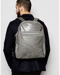 Asos Brand Backpack In Gray Faux Leather With Contrast Trims