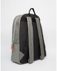 Asos Brand Backpack In Gray Faux Leather With Contrast Trims