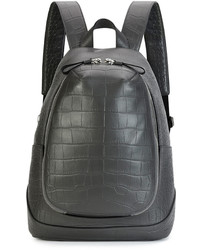 Alexander McQueen Croc Embossed Leather Backpack Gray
