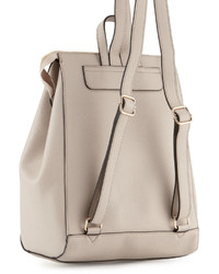 Neiman Marcus Faux Leather Zip Top Backpack Light Gray