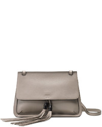 Gucci Bamboo Daily Leather Flap Shoulder Bag Light Gray
