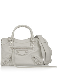 Balenciaga Classic Metallic Edge City Mini Textured Leather Shoulder Bag Light Gray