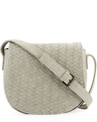 Neiman Marcus Distressed Woven Saddle Bag Pale Gray