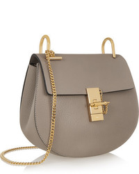 Chloé Drew Small Textured Leather Shoulder Bag Gray