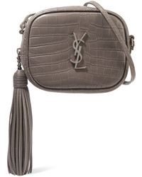 Saint Laurent Monogramme Blogger Croc Effect Leather Shoulder Bag Dark Gray
