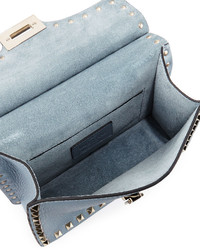 Valentino Rockstud Lock Flap Square Shoulder Bag Gray