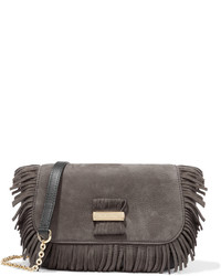 See by Chloe See By Chlo Rosita Small Fringed Suede And Textured Leather Shoulder Bag Charcoal