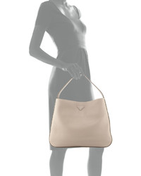 Prada Vitello Daino Leather Medium Wide Strap Hobo Bag Light Gray