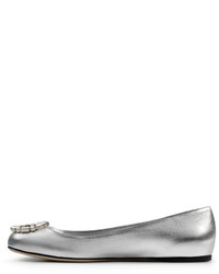 Gucci Crystal Gg Leather Ballerina Flat Silver