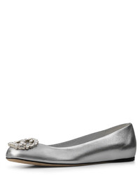 Gucci Crystal Gg Leather Ballerina Flat Silver