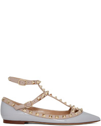 Valentino Grey Garavani Patent Rockstud Cage Flats