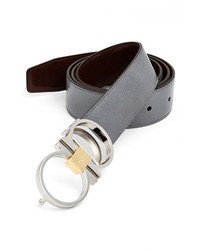 Ferragamo, Rhinoceros grey 25 leather silver buckle belt