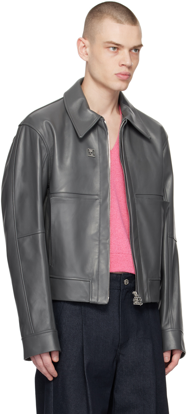 Wooyoungmi Gray Cropped Leather Jacket, $1,935 | SSENSE | Lookastic
