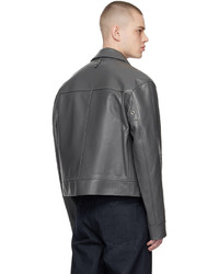Wooyoungmi Gray Cropped Leather Jacket