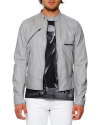 Dolce & Gabbana Lamb Leather Biker Jacket Gray