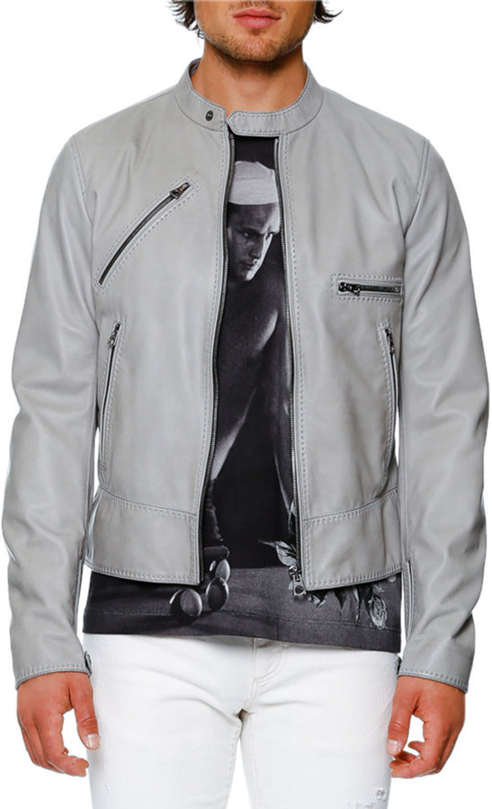 Dolce & Gabbana Lamb Leather Biker Jacket Gray, $3,595 | Neiman Marcus |  Lookastic