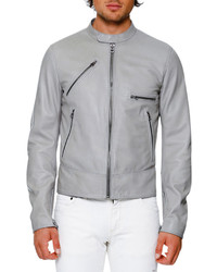 Dolce & Gabbana Lamb Leather Biker Jacket Gray