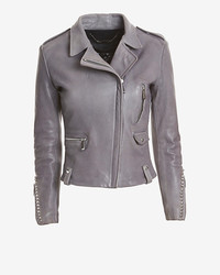 Barbara Bui Studded Leather Moto Jacket Grey