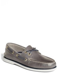 Grey Leather Boat Shoes
