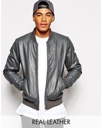 Grey Leather Bomber Jackets for Men | Men's Fashion