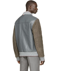 Thom Browne Grey Brown Leather Bomber