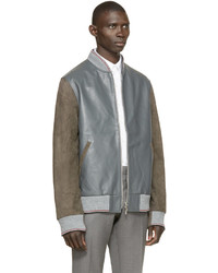 Thom Browne Grey Brown Leather Bomber